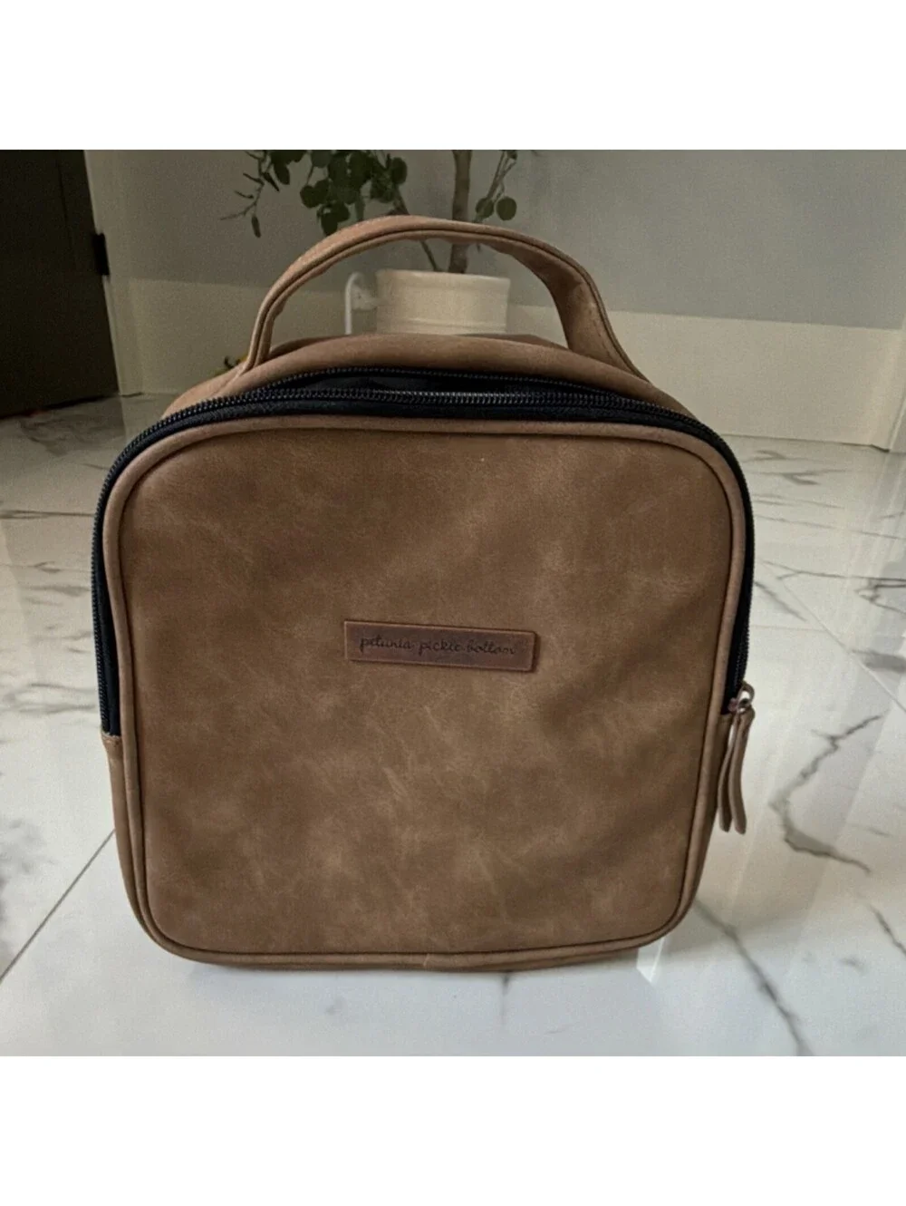 Petunia Pickle Bottom Brown Faux Leather Insulated Lunch Bag